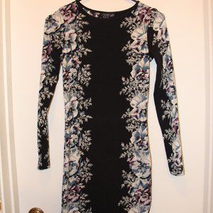 ✨ Topshop navy floral long sleeve bodycon dress